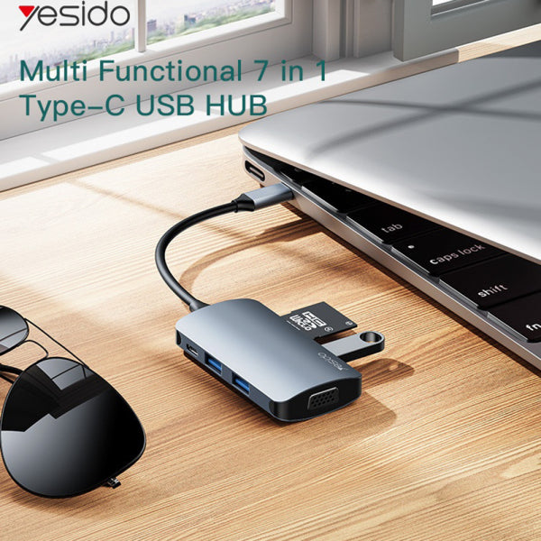 Yesido USB-C Hub HB16, 7in1, Grey