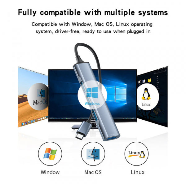 Yesido USB-C Hub HB17, 4in1, Grey