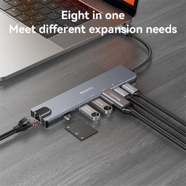 Yesido USB-C Hub HB27, 8in1, Grey