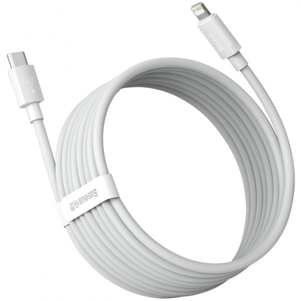 Baseus USB-C to Lightning Cable Simple Wisdom, 20W, 2.4A, 1.5m, 2-Pack, White TZCATLZJ-02