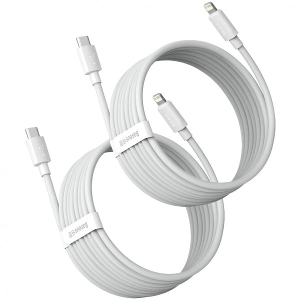 Baseus USB-C to Lightning Cable Simple Wisdom, 20W, 2.4A, 1.5m, 2-Pack, White TZCATLZJ-02