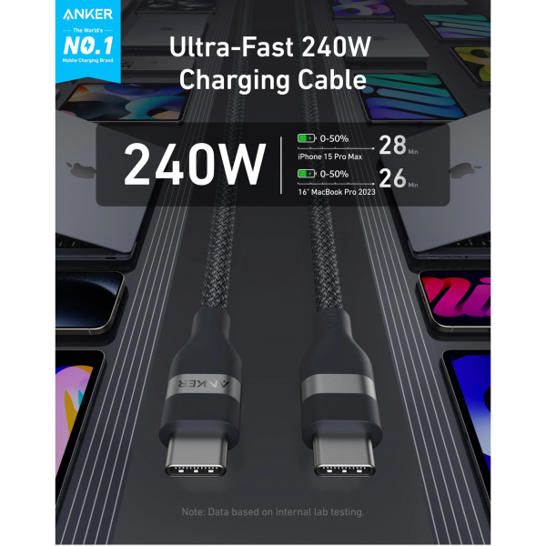 Anker USB-C to USB-C Cable 240W, 1.8m, Black A82E2H12