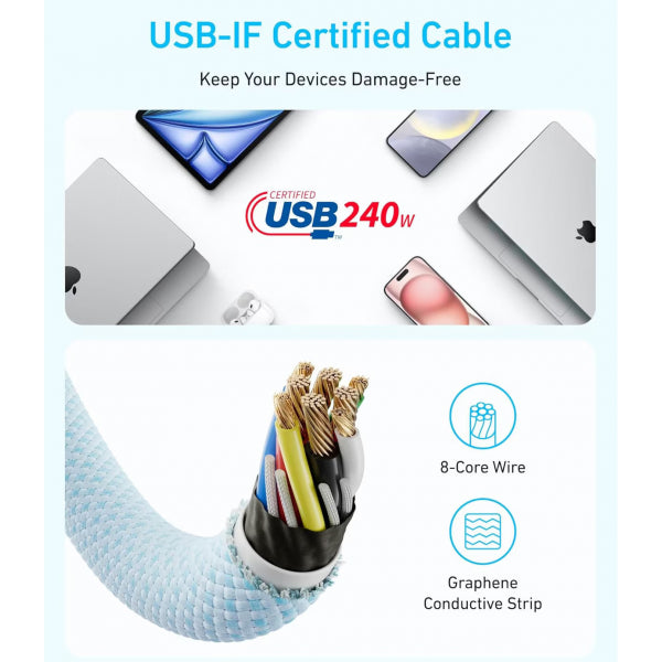 Anker USB-C to USB-C Cable Zolo, 240W, 1m, White A8060H21