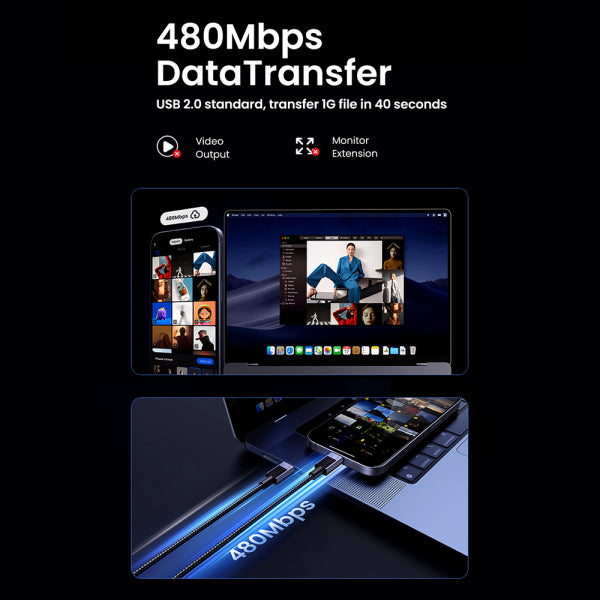 Ugreen USB-C to USB-C Cable L513, 240W, 5A, 2m, Black