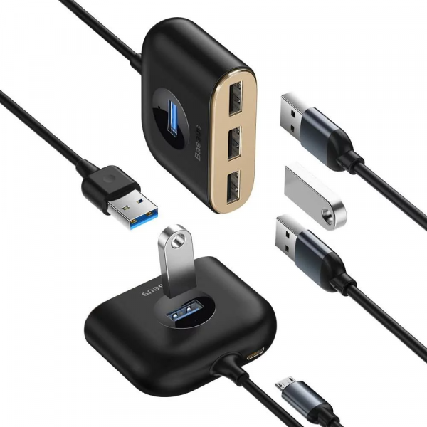 Baseus USB Hub Square, 1 x USB-A 3.0 - 3 x USB-A, Black CAHUB-AY01