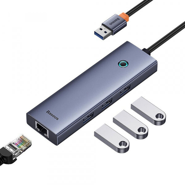 Baseus USB Hub UltraJoy, 3 x USB-A 3.0 - 1 x RJ45, Grey B0005280A813-01
