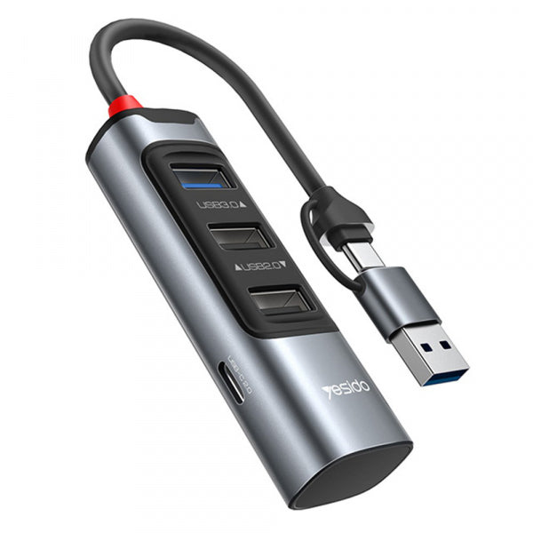 Yesido USB / USB-C Hub HB19, 4in1, Grey