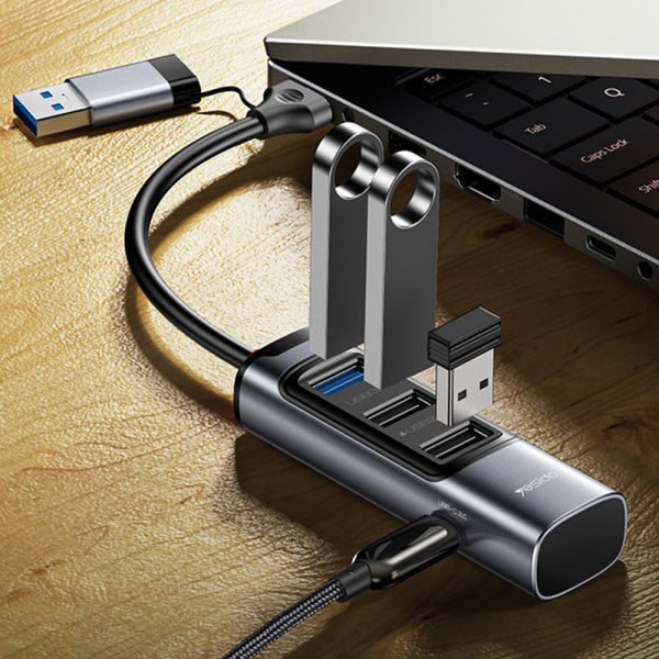 Yesido USB / USB-C Hub HB19, 4in1, Grey
