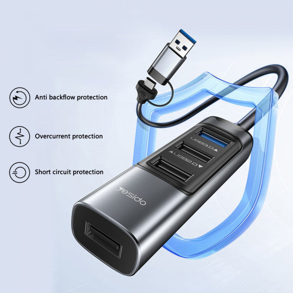 Yesido USB / USB-C Hub HB20, 5in1, Grey