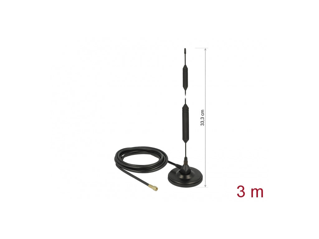 Delock GSM Antenne Quadband SMA Stecker 5 dBi starr omnidirektional mit magnetischem Standfuß und Anschlusskabel RG-58