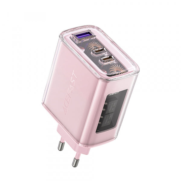 Acefast Wall Charger A45 Exploration, 65W, 3.25A, 1 x USB-A - 2 x USB-C, Pink