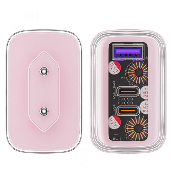 Acefast Wall Charger A45 Exploration, 65W, 3.25A, 1 x USB-A - 2 x USB-C, Pink