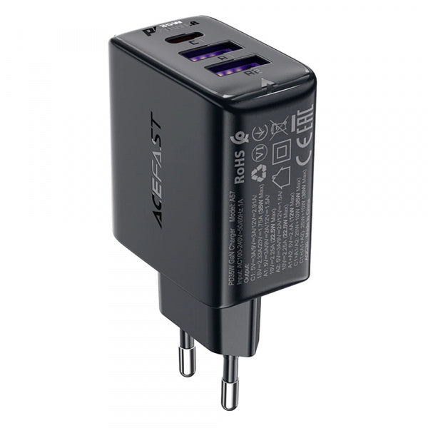Acefast Wall Charger A57, 35W, 3A, 2 x USB-A - 1 x USB-C, Black