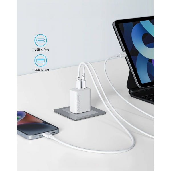 Anker Wall Charger 312, 20W, 3A, 1 x USB-A - 1 x USB-C, White A2348G21