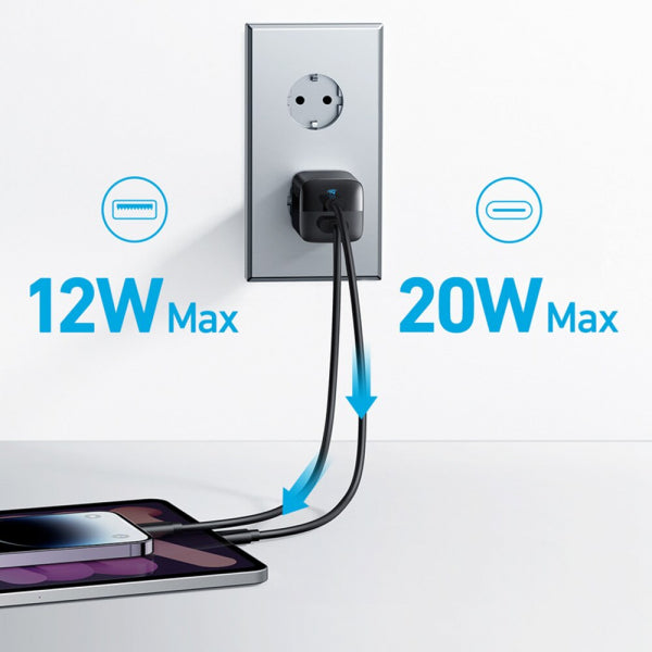 Anker Wall Charger 323, 33W, 3A, 1 x USB-A - 1 x USB-C, Black A2331G11