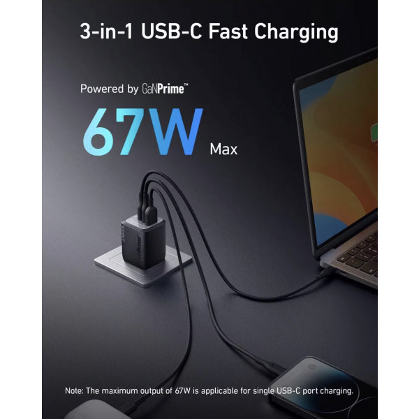 Anker Wall Charger Prime, 67W, 5A, 1 x USB-A - 2 x USB-C, Black A2669313
