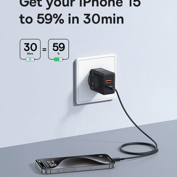 Baseus Wall Charger Cube, 20W, 3A, 1 x USB-A - 1 x USB-C, Black P10111403113-00