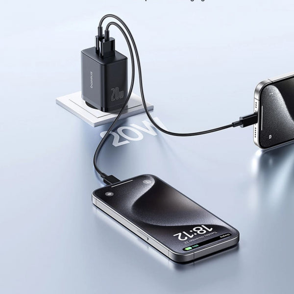 Baseus Wall Charger Cube, 20W, 3A, 1 x USB-A - 1 x USB-C, Black P10111403113-00