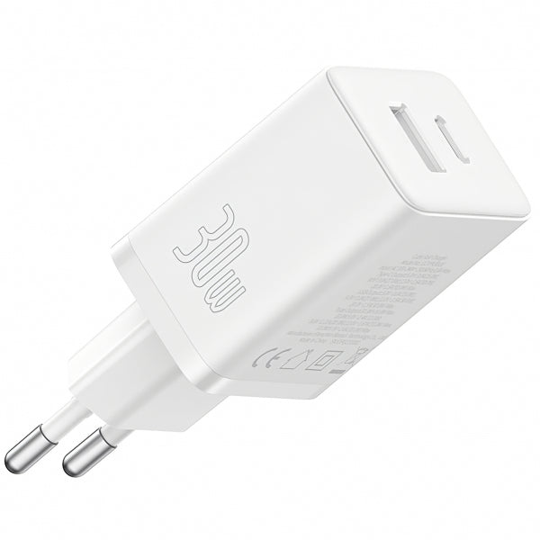 Baseus Wall Charger Cube, 30W, 2.4A, 1 x USB-A - 1 x USB-C, White P10111404213-00