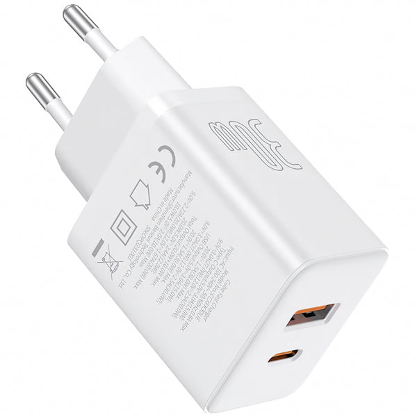 Baseus Wall Charger Cube, 30W, 2.4A, 1 x USB-A - 1 x USB-C, White P10111404213-00