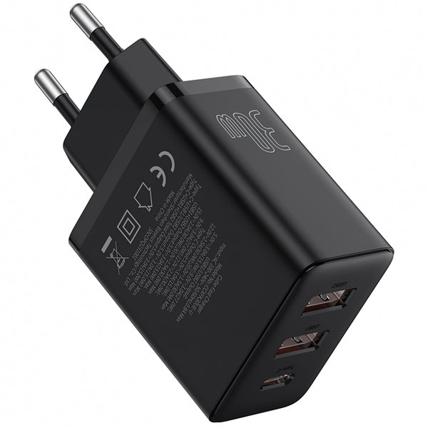 Baseus Wall Charger Cube, 30W, 3A, 1 x USB-C - 2 x USB-A, Black P10111402113-00