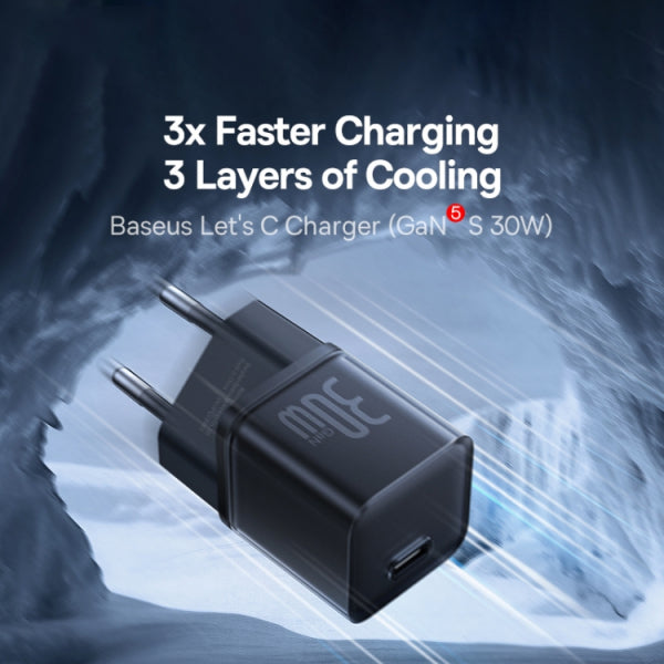 Baseus Wall Charger GaN5S, 30W, 3A, 1 x USB-C, Black P10162504113-00