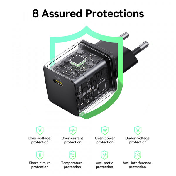 Baseus Wall Charger Palm, 30W, 3A, 1 x USB-C, with USB-C Cable, Black P10111605113-01