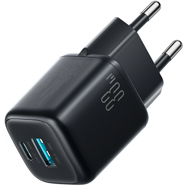 Joyroom Wall Charger JR-TG7, 33W, 3A, 1 x USB-A - 1 x USB-C, with USB-C Cable, Black