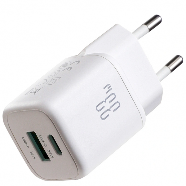 Joyroom Wall Charger JR-TG7, 33W, 3A, 1 x USB-A - 1 x USB-C, with USB-C Cable, White