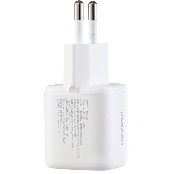 Joyroom Wall Charger JR-TG7, 33W, 3A, 1 x USB-A - 1 x USB-C, with USB-C Cable, White