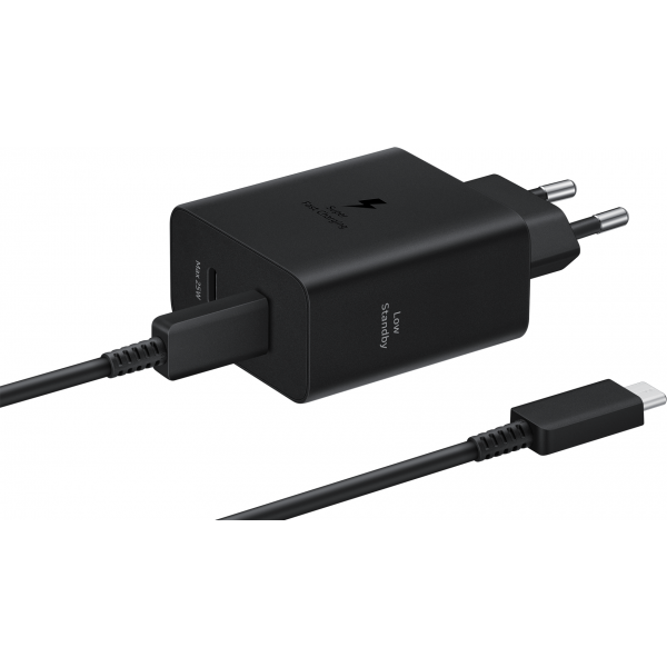Samsung Wall Charger 50W, 3A, 2 x USB-C, with USB-C Cable, Black EP-T5020XBEGEU