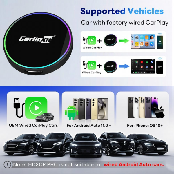 Carlinkit Wireless Carplay / Android Auto Adapter HD2CP Pro, Black