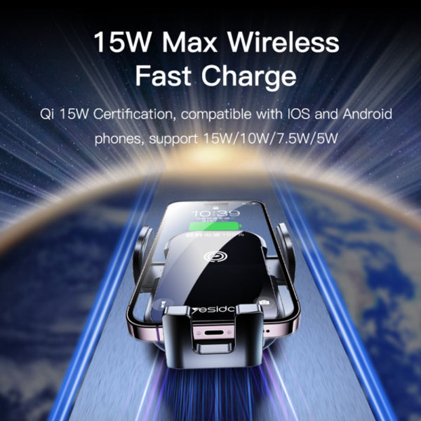 Yesido Wireless Car Charger C197, 15W, 1.67A, Black