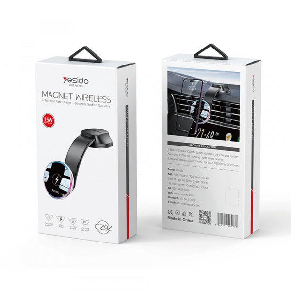 Yesido Wireless Car Charger C292, 15W, 1.67A, Black