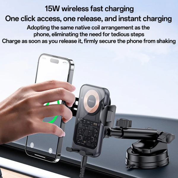 Yesido Wireless Car Charger C307, 15W, 1.67A, Black