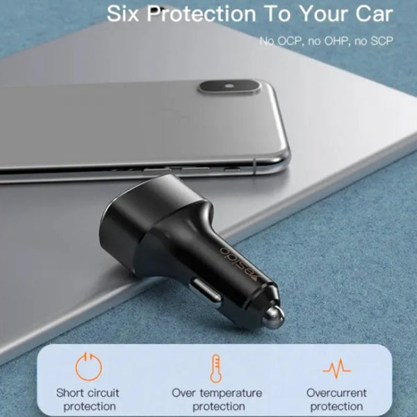 Yesido Car Charger Y46, 42W, 3A, 3 x USB-A, Black