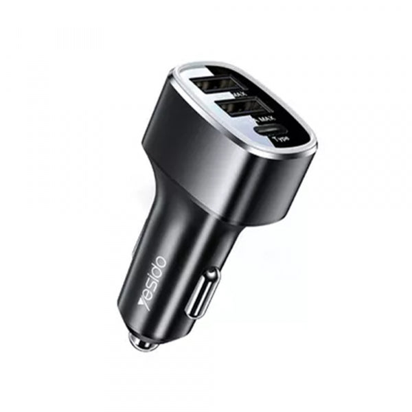 Yesido Car Charger Y47, 49W, 3A, 2 x USB-A - 1 x USB-C, Black