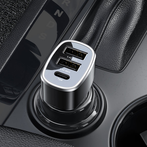Yesido Car Charger Y47, 49W, 3A, 2 x USB-A - 1 x USB-C, Black