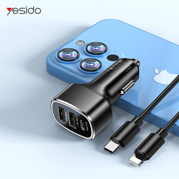 Yesido Car Charger Y47, 49W, 3A, 2 x USB-A - 1 x USB-C, Black