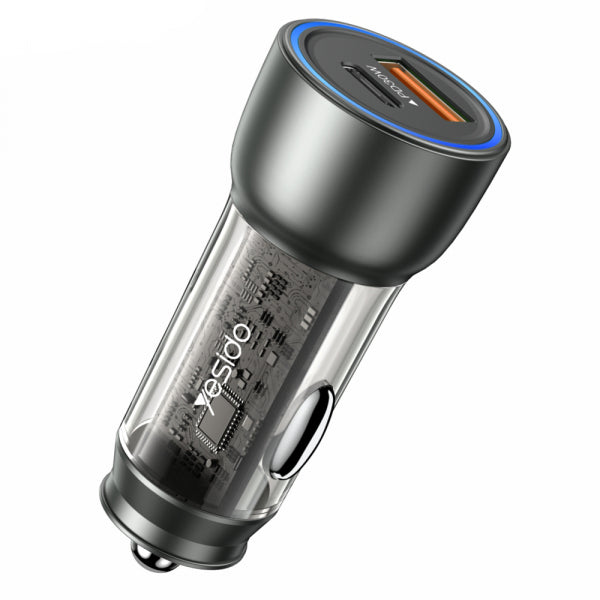 Yesido Car Charger Y49, 30W, 3A, 1 x USB-A - 1 x USB-C, Grey