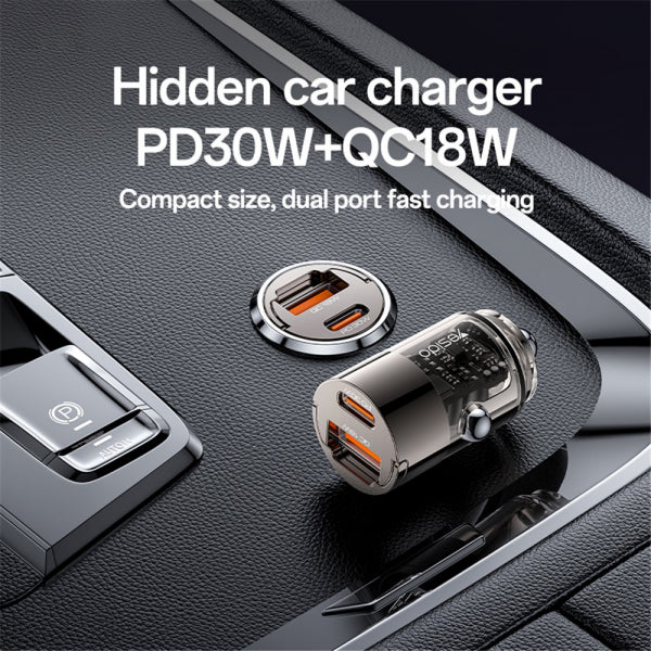 Yesido Car Charger Y68, 30W, 3A, 1 x USB-A - 1 x USB-C, Black