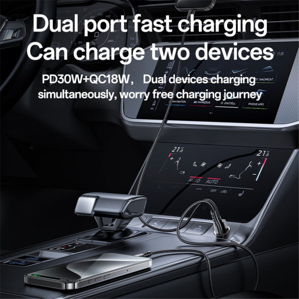 Yesido Car Charger Y68, 30W, 3A, 1 x USB-A - 1 x USB-C, Black