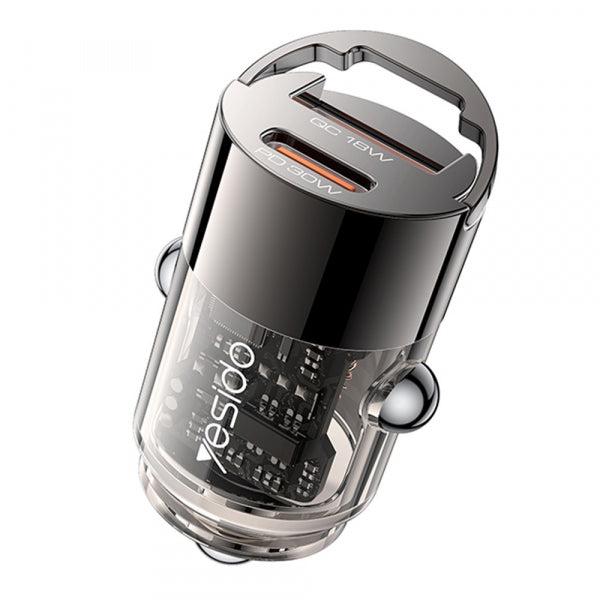 Yesido Car Charger Y68, 30W, 3A, 1 x USB-A - 1 x USB-C, Black