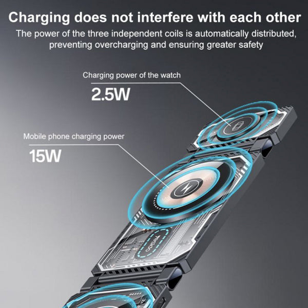 Yesido Wireless Charger DS25 3in1, 15W, 1.67A, Black