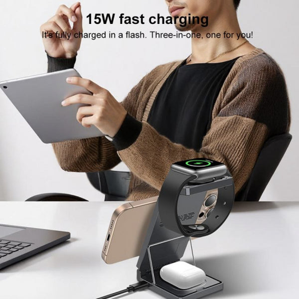 Yesido Wireless Charger DS25 3in1, 15W, 1.67A, Black
