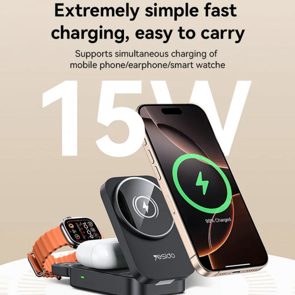 Yesido Wireless Charger DS27 3in1, 15W, 1.67A, Black