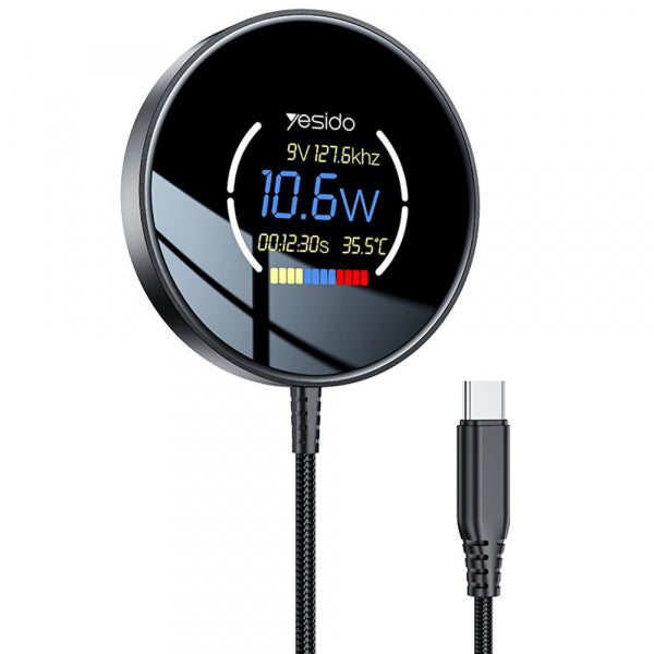 Yesido Wireless Charger DS28 Display, 15W, 1.67A, Black