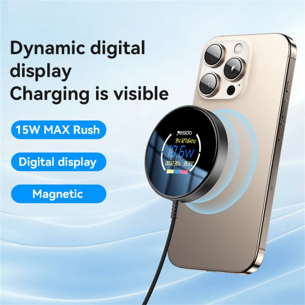Yesido Wireless Charger DS28 Display, 15W, 1.67A, Black