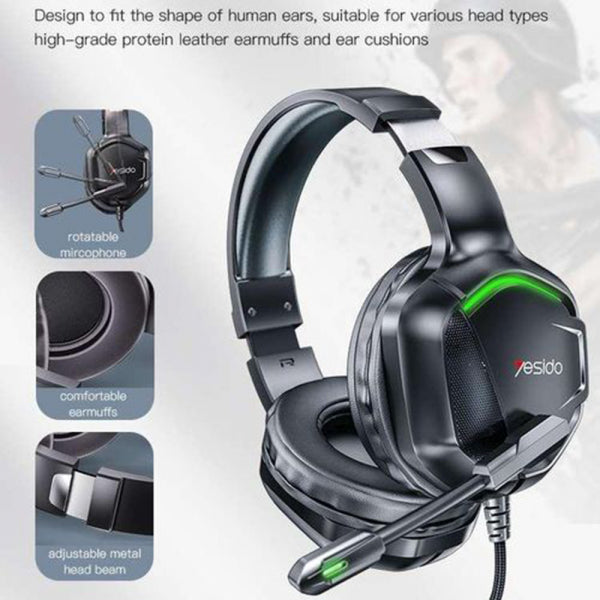 Yesido Gaming 3.5mm Headset EK01, RGB, 1.2m, Black