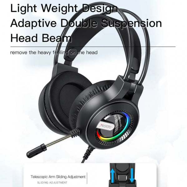 Yesido Gaming 3.5mm Headset EK02, RGB, 2.2m, Black